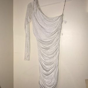 White one sleeved body con party dress